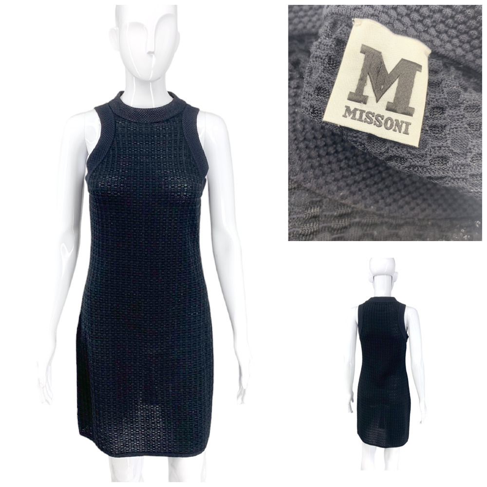 M by Missoni Sz 6 Black Textured Knit High Neck Sleeveless Bodycon Dress